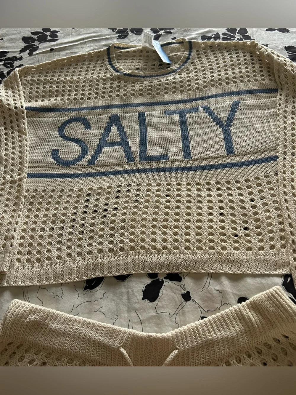 Salty Knit Beach Coverup Set in Cream and Blue